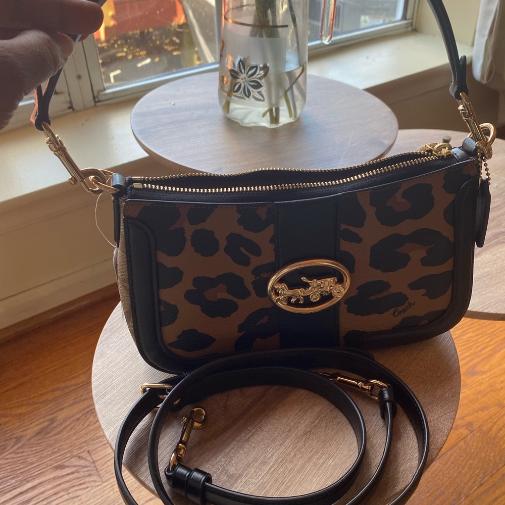 Coach Black and Tan Leopard Crossbody Bag